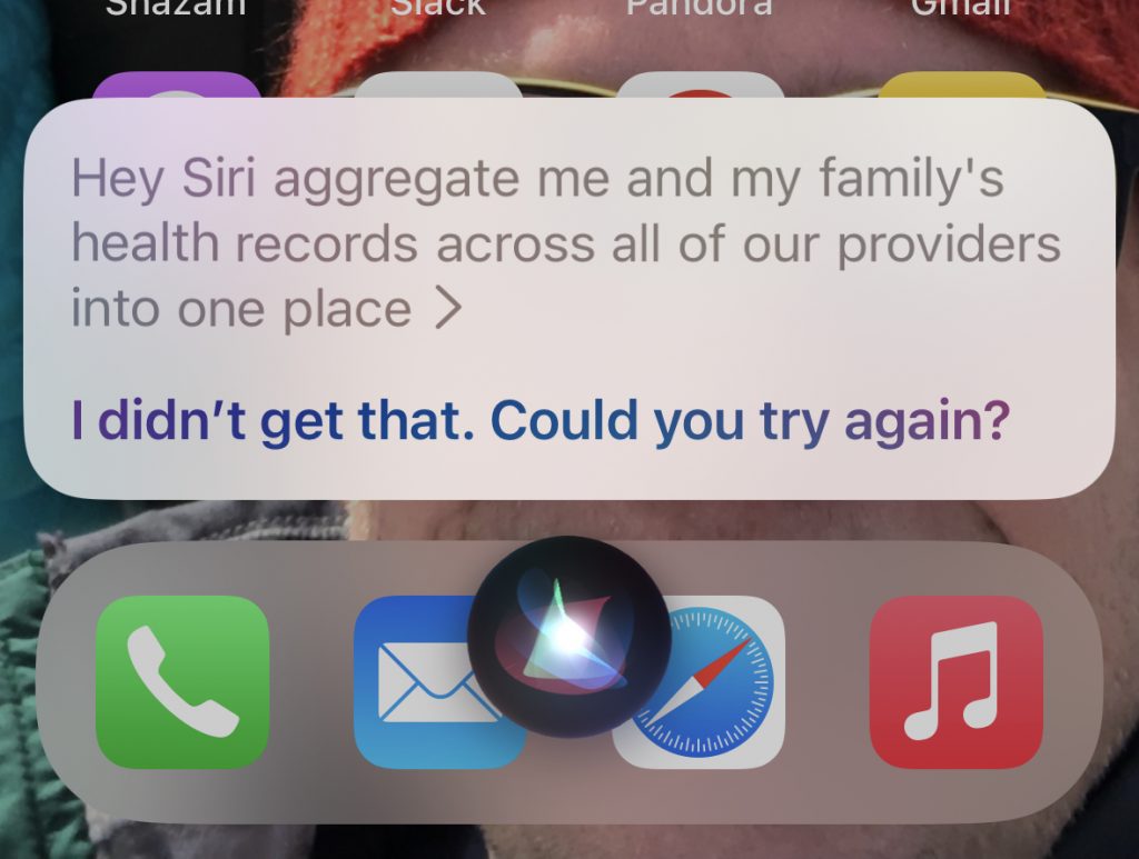 iphone screenshot asking siri to help with managing healthcare