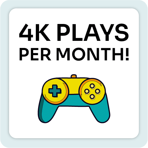 Illustration of a game controller with the text “4K plays per month